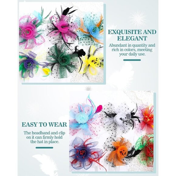12 Pcs Women Fascinators Mesh Faux Feather Flower Hair Clips for Party Weddings